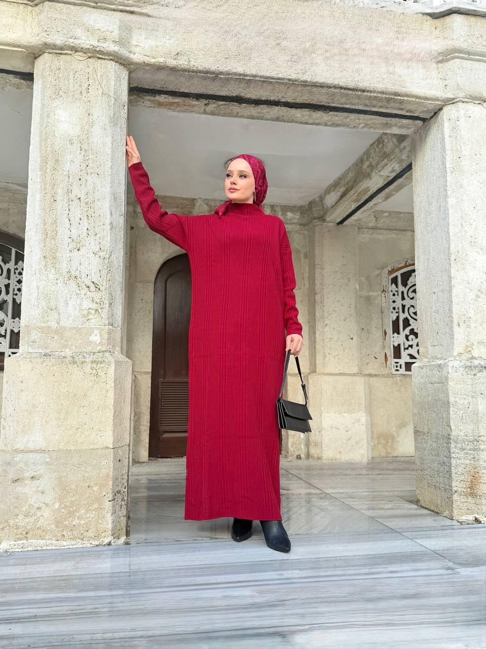 TRİKO ELBİSE — BORDO